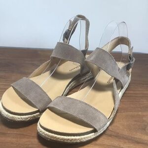 Women's Lucky Brand GADINE Strap Espadrille SandalsBeige Tan Suede Leather, 9
